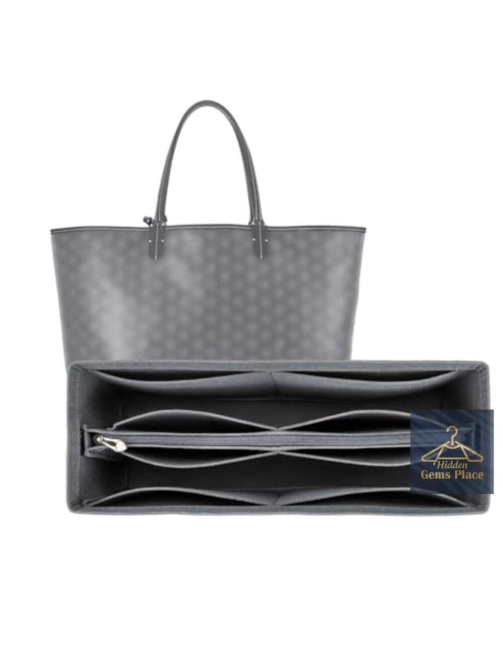 Felt Handbag Organizer Insert Tote Shaper with Detachable Zipper Dividers